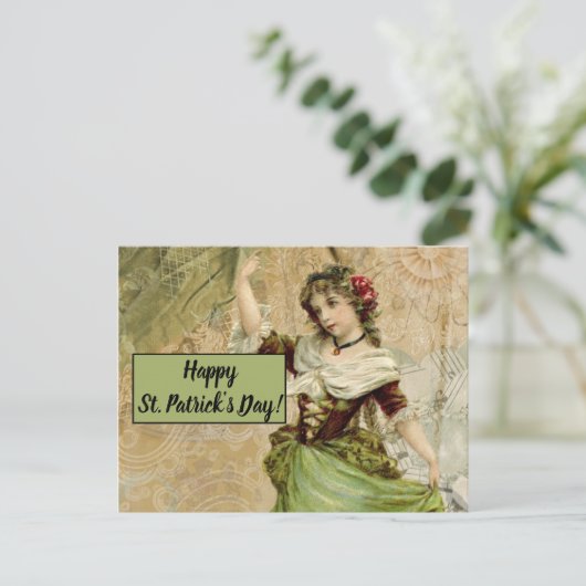 Victoriaans dansmeisje in Green St. Patrick's Day Briefkaart (Staand voorkant)