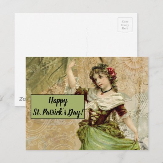 Victoriaans dansmeisje in Green St. Patrick's Day Briefkaart (Voorkant / Achterkant)