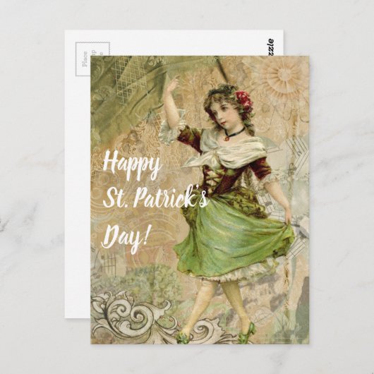 Victoriaans dansmeisje in Green St. Patrick's Day Briefkaart (Voorkant / Achterkant)