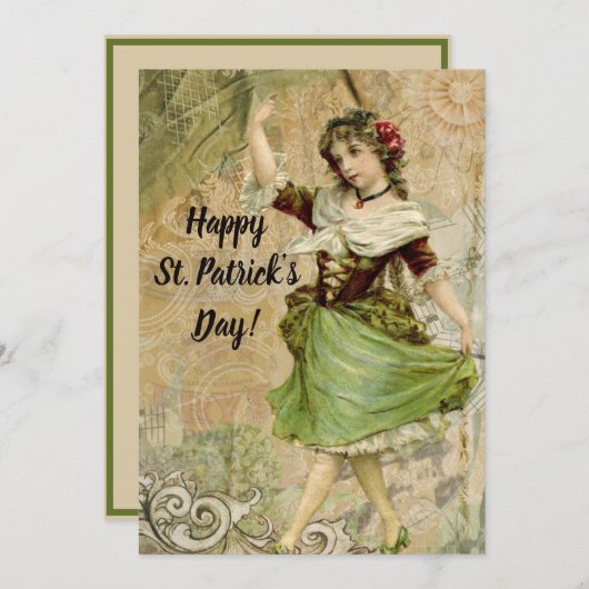 Victoriaans dansmeisje in Green St. Patrick's Day Feestdagenkaart (Voorkant / Achterkant)