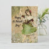 Victoriaans dansmeisje in Green St. Patrick's Day Feestdagenkaart (Staand voorkant)
