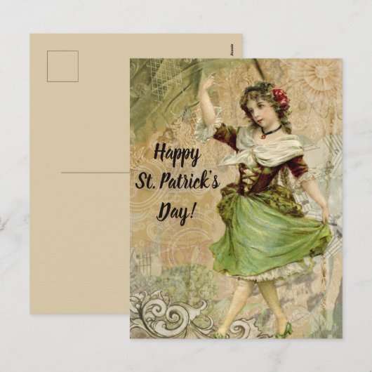 Victoriaans dansmeisje in Green St. Patrick's Day Feestdagenkaart (Voorkant / Achterkant)