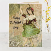 Victoriaans dansmeisje in Green St. Patrick's Day Kaart (Gele Bloem)