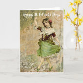 Victoriaans dansmeisje in Green St. Patrick's Day Kaart (Gele Bloem)