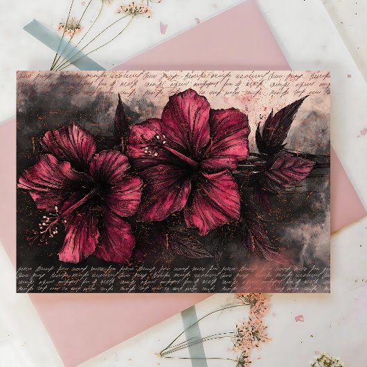 Victoriaans Dark Hibiscus Bloemen Decoupage Tissuepapier
