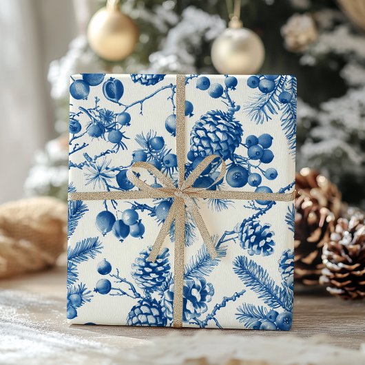 Victoriaans dennenappels en takken Toile Christmas Cadeaupapier