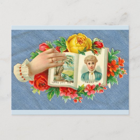 Victoriaans die-cut: moge je gelukkig zijn briefkaart (Voorkant)