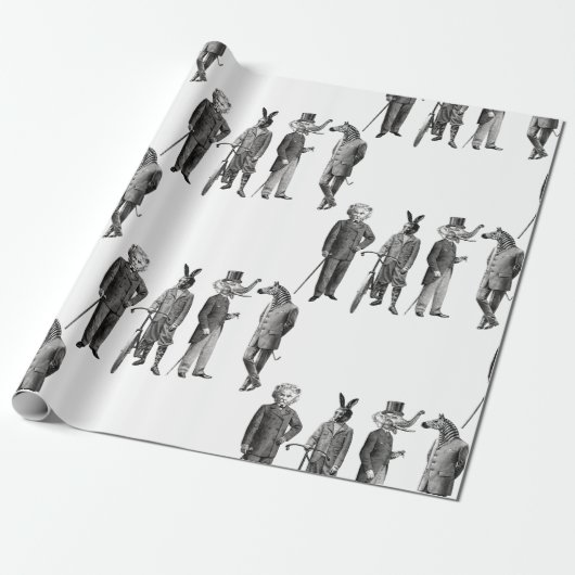 Victoriaans dieren mannen grappig cadeaupapier (Uitgerold)