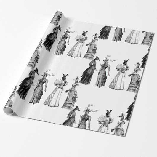 Victoriaans dieren vrouwen grappig cadeaupapier (Uitgerold)