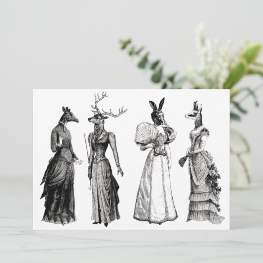Victoriaans dieren vrouwen grappig kaart (Staand voorkant)