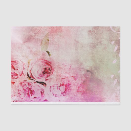  Victoriaans Distress Painted Pink Roses Tissuepapier (Voorkant)
