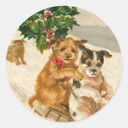 Victoriaans Dog Kerst sticker (Voorkant)