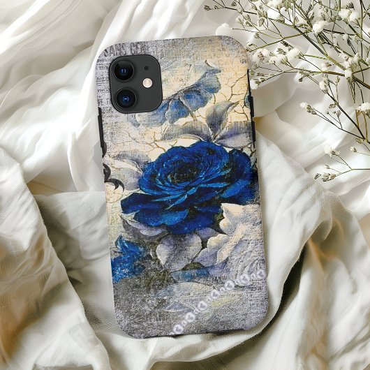 Victoriaans donkerblauw Roos Ephemera Case-Mate iPhone Case