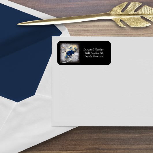 Victoriaans donkerblauw Roos Ephemera Etiket