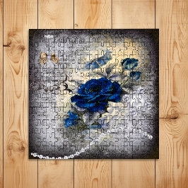 Victoriaans donkerblauw Roos Ephemera Legpuzzel