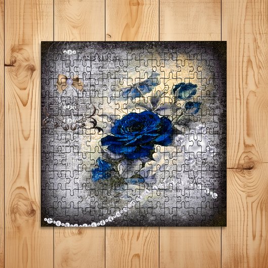 Victoriaans donkerblauw Roos Ephemera Legpuzzel