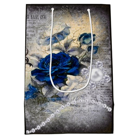 Victoriaans donkerblauw Roos Ephemera Medium Cadeauzakje (Achterkant)