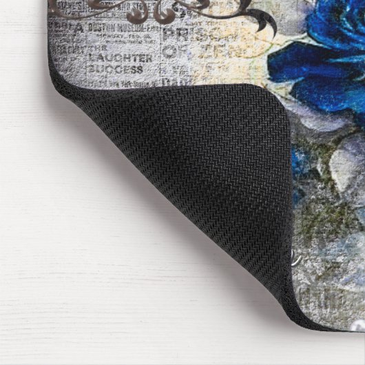 Victoriaans Donkerblauw Roos Ephemera Monogram Muismat (Hoek)