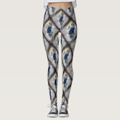 Victoriaans Donkerblauw Roos Ephemera Pattern Leggings (Voorkant)