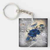 Victoriaans donkerblauw Roos Ephemera Sleutelhanger (voorkant)