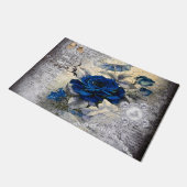 Victoriaans donkerblauw Roos Ephemera Styled Deurmat (Schuin)