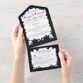 Victoriaans donkerblauwe trouwenvelop all in one uitnodiging (Afscheurbaar)