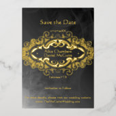 Victoriaans donkergrijs- en goudaccenten sparen de folie uitnodiging (Voorkant)