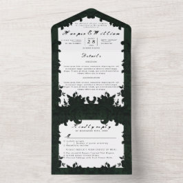 Victoriaans donkergroene trouwenvelop all in one uitnodiging