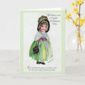 Victoriaans donning van groene St. Patrick's Day-K Kaart (Gele Bloem)