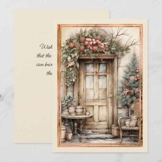 Victoriaans Door Versierd Krans Kerstmis Feestdagenkaart (Voorkant / Achterkant)