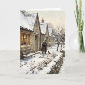 Victoriaans dorpswinter armenhuizen Kerstmis Feestdagen Kaart