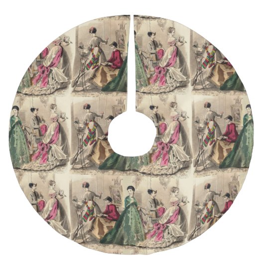 Victoriaans drukker met roze hoes kerstboom rok (Voorkant)