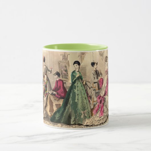 Victoriaans drukker met roze hoes mok (Midden)