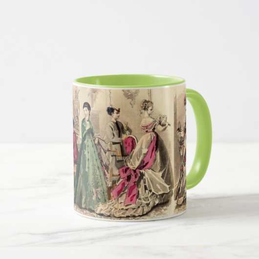 Victoriaans drukker met roze hoes mok (Voorkant rechts)