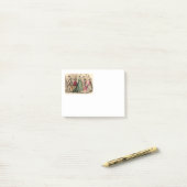 Victoriaans drukker met roze hoes post-it® notes (Op bureau)