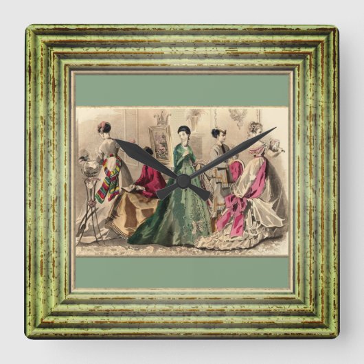 Victoriaans drukker met roze hoes vierkante klok (Voorkant)