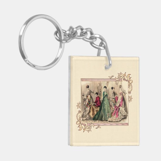 Victoriaans drukker met roze Sleutelhanger (Voorkant Links)