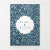 Victoriaans Dusty Blue Catholic QR Code Wedding Drieluik Uitnodiging (Cover)