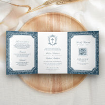 Victoriaans Dusty Blue Catholic QR Code Wedding