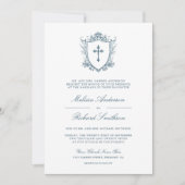 Victoriaans Dusty Blue Catholic QR Code Wedding Kaart (Voorkant)