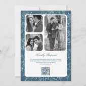 Victoriaans Dusty Blue Catholic QR Code Wedding Kaart (Achterkant)