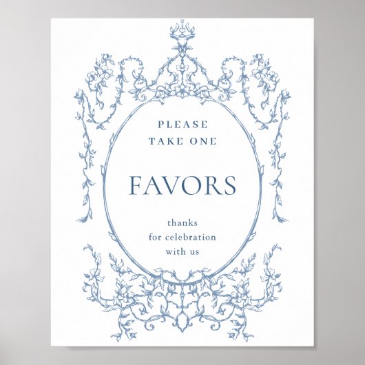 Victoriaans  Dusty Blue Favors Wedding Poster (Voorkant)