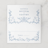 Victoriaans Dusty Blue Floral bruiloft Plaatskaartje (Buitenkant ongevouwen)