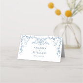 Victoriaans Dusty Blue Floral bruiloft Plaatskaartje (Achterkant)