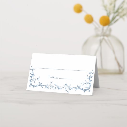 Victoriaans Dusty Blue Floral bruiloft Plaatskaartje (Voorkant)