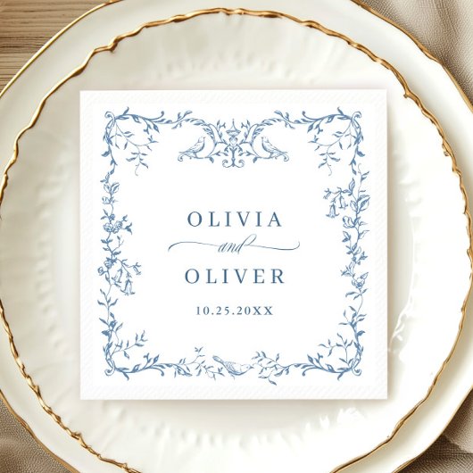 Victoriaans  Dusty Blue Floral bruiloft Servet