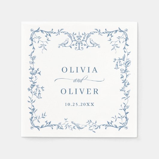 Victoriaans  Dusty Blue Floral bruiloft Servet (Voorkant)