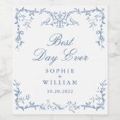 Victoriaans  Dusty Blue Floral bruiloft Wijn Etiket (Enkel label)
