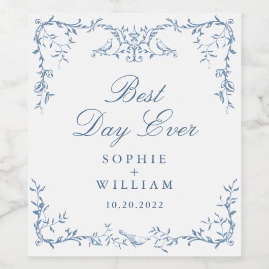 Victoriaans  Dusty Blue Floral bruiloft Wijn Etiket (Enkel label)