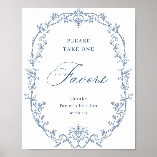 Victoriaans  Dusty Blue Floral Favors Wedding Poster (Voorkant)
